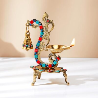 peacock design brass diya for pooja room