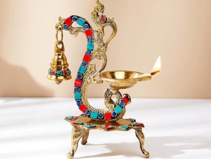 peacock design brass diya for pooja room